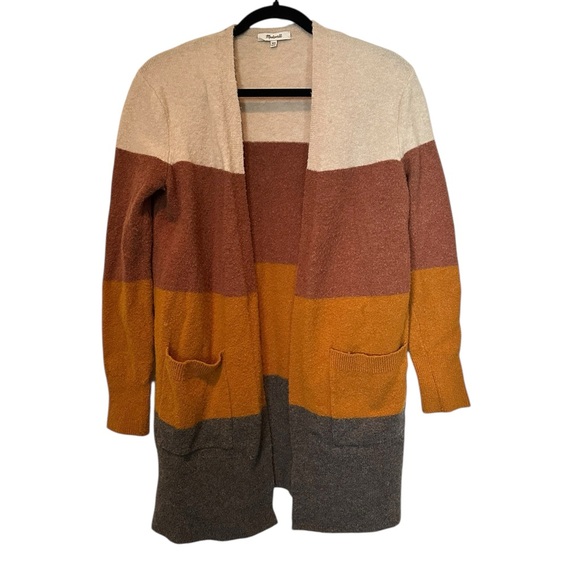 Madewell Sweaters - MADEWELL tan/brown/gold gray color block open front cardigan sweater size XXS